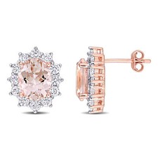 Amour Rose Plated Silver Cubic Zirconia & Simulated Morganite Stud Earrings