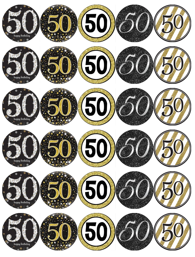30x 50th Geburtstag Schwarz Gold Cupcake Toppers Essbare Backoblate Fairy - Bild 1 von 1