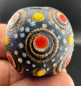Ancient Roman Millefiori Glass Bead – Blue Mosaic Eye Design, Rare Authentic Art