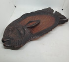 Grand poisson plat décoratif bois massif sculpté main art africain vintage 43 cm