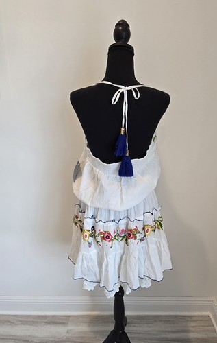 Boston Proper Damen weiß bestickt ärmellos gesmoktes Boho Minikleid Medium - Bild 7 von 13
