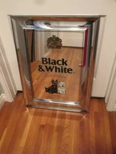 VTG 1978 BLACK & WHITE SCOTCH WHISKEY CHROME BAR PUB MIRROR SIGN SCOTTIE DOGS