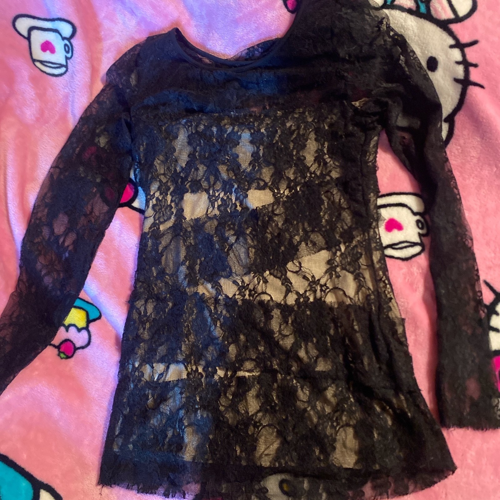 Black zigzag floral pattern gothic long sleeve to… - image 1