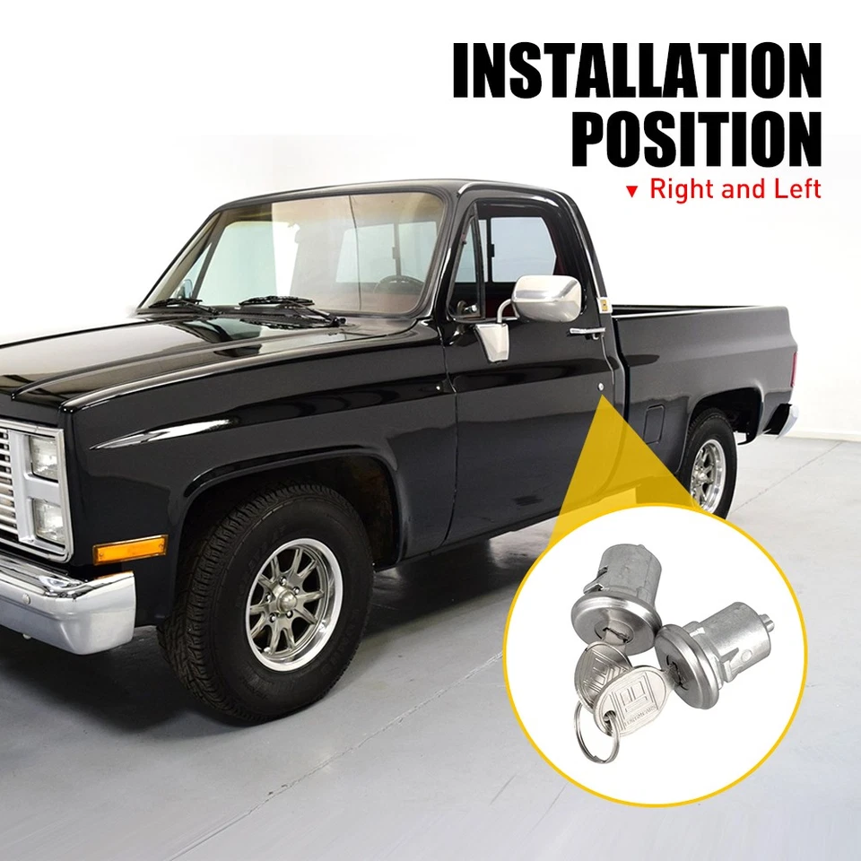 Pair Door Set Lock Cylinder Kit w/Keys For Chevrolet C10 Truck C20 C30 1965-1987 - Image 4 of 4