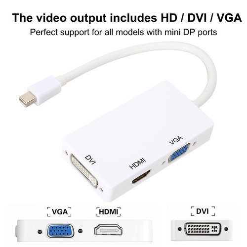 3 In1 Converter MiniDP To DVI VGA Cable Adapter No Need External Pow NEW - Afbeelding 4 van 12