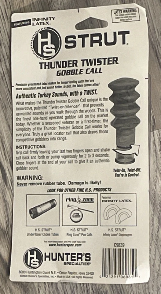 New STRUT Turkey Call Thunder Twister Gobble Locator Latex Call Made In USA Hunt - Image 3 of 3