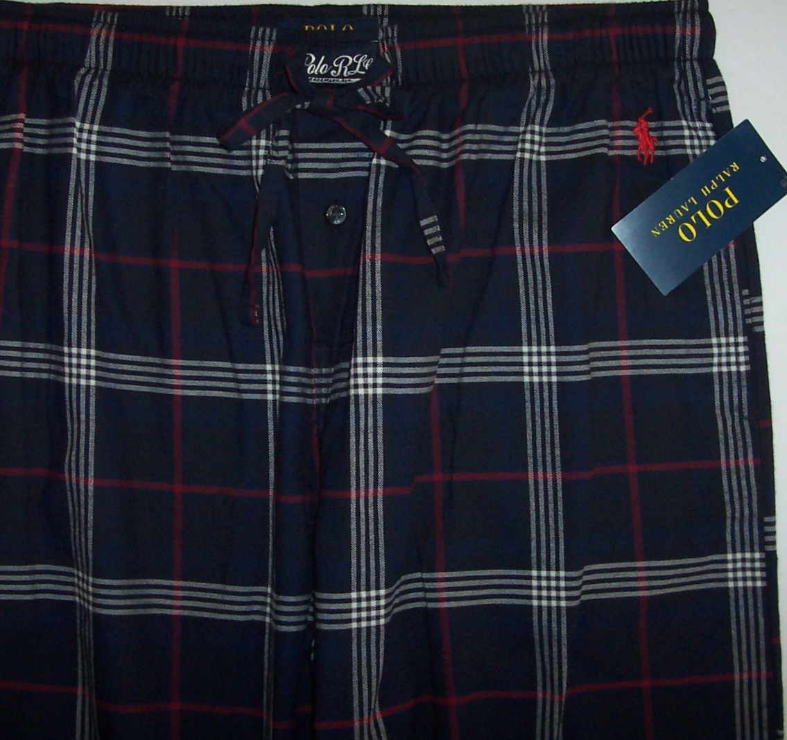 NWT Polo Ralph Lauren Navy/White/Red Plaid FLANNEL Pajama Pants