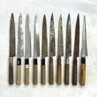 Japanese Sashimi Yanagiba Knife Set of 10 Used Vintage Rust Junk Lot Wa-Bocho