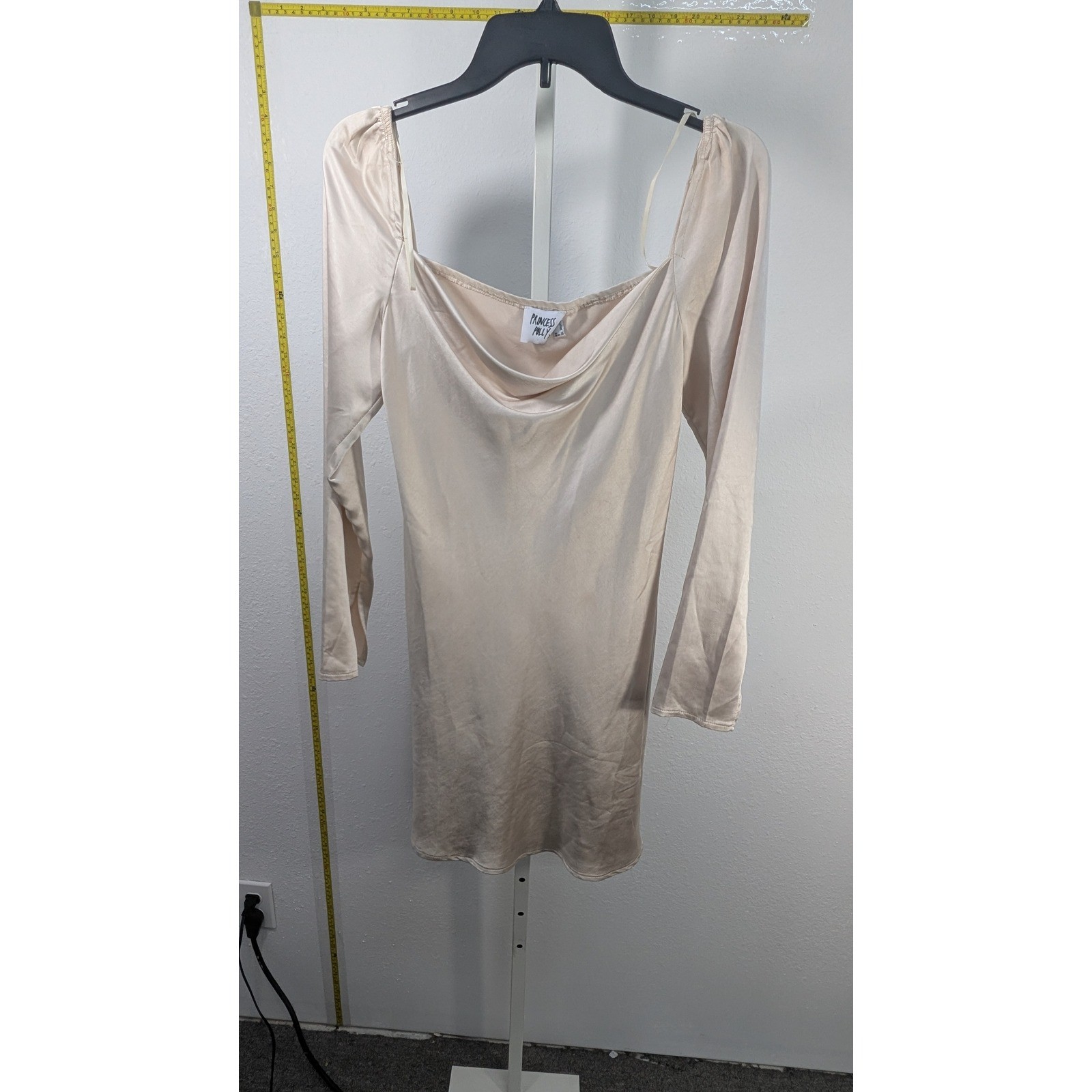 Princess Polly Champagne Satin Cowl Neck Long Sleeve Mini Dress Womens Size 6