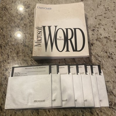 Microsoft Word For Windows 2.0 Floppy Disk Set (1-7)  5.25  1991 with userguide