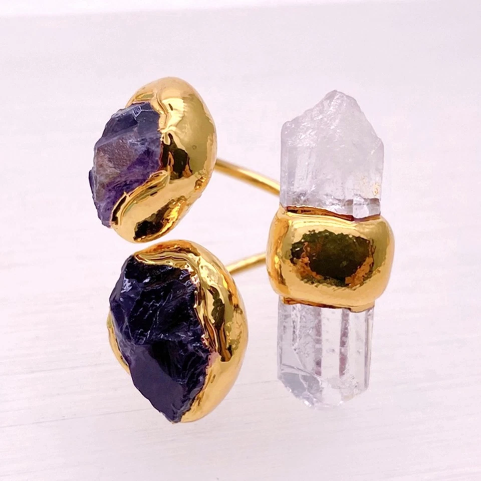 Anillos de dedo de piedra natural de cuarzo amathsyt ajustable anillo de cóctel de diseñador Foto 4 de 4