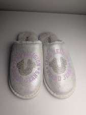 True Religion Women's Silver Faux Leather Faux Fur Slide Slippers Size M 6.5-7.5
