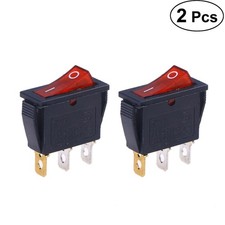 2 PCS 220V 6A 3 Car Rocker Red Light Push Buttons (Black)