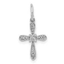 14k White Gold .03ct. Diamond Cross Charm Pendant 0.43gm L-0.69 Inch
