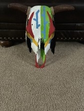 Hand Painted And Decorated With Feathers. Original Horns.