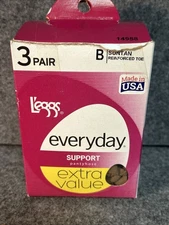 L'eggs Everyday Support Pantyhose Reinforced Toe NUDE Size B 3 Pair Open Box