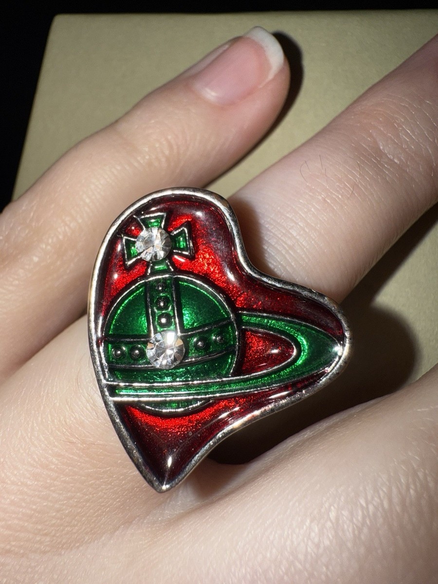 vivienne westwood ハートリング Vivienne Westwood Women's Heart Ring With Emblem In Red And Green