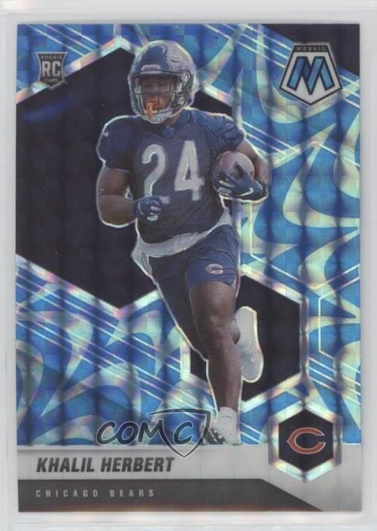 2021 Panini Mosaic Rookies Reactive Blue Mosaic Prizm Khalil Herbert #380 e9p