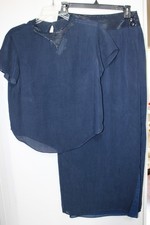 Vintage Y2K Platinum Dorothy Schoelen Blue 2-Piece Top Skirt Set sz Small 8