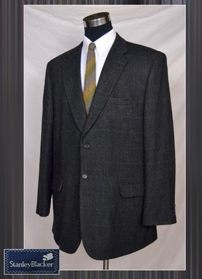 Black & Gray H-Bone Tweed with Orange & Red W-pane (Size 48L) By Stanley Blacker
