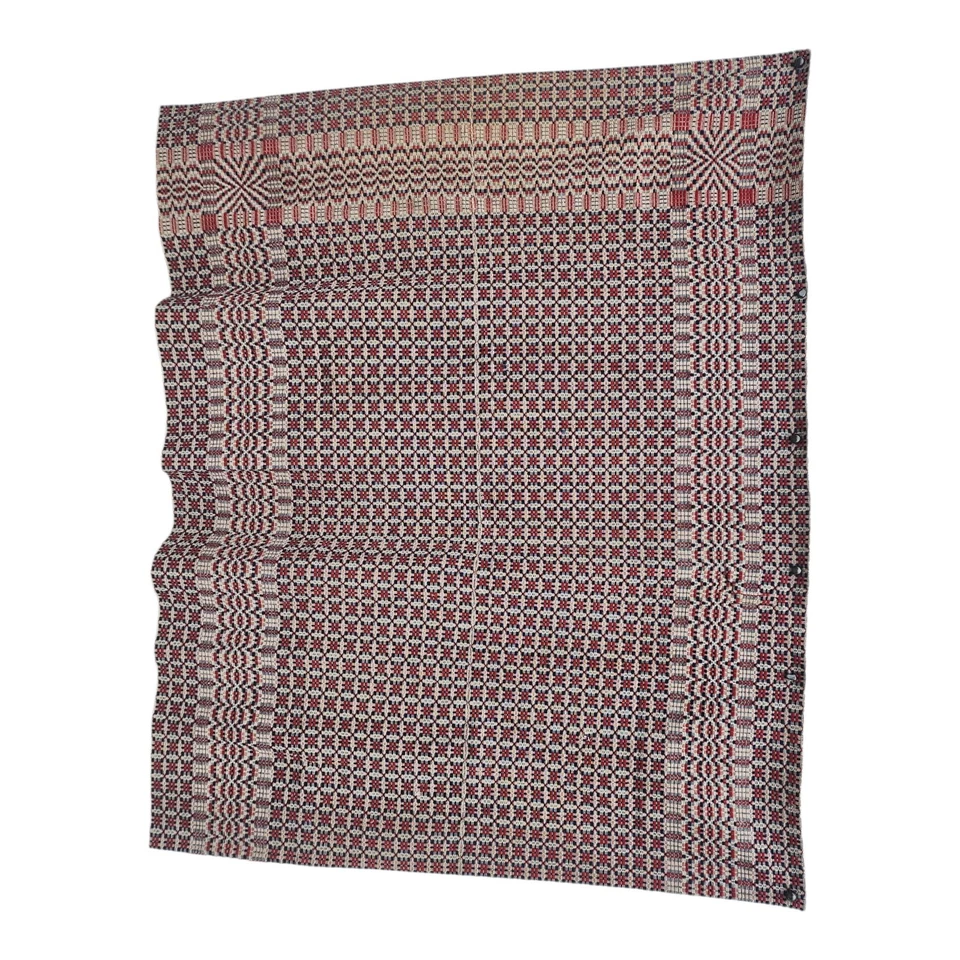 Antique Hand-Loomed  Coverlet Blanket 78"x 63" Red, White  & Blue  Americana - Image 2 of 4