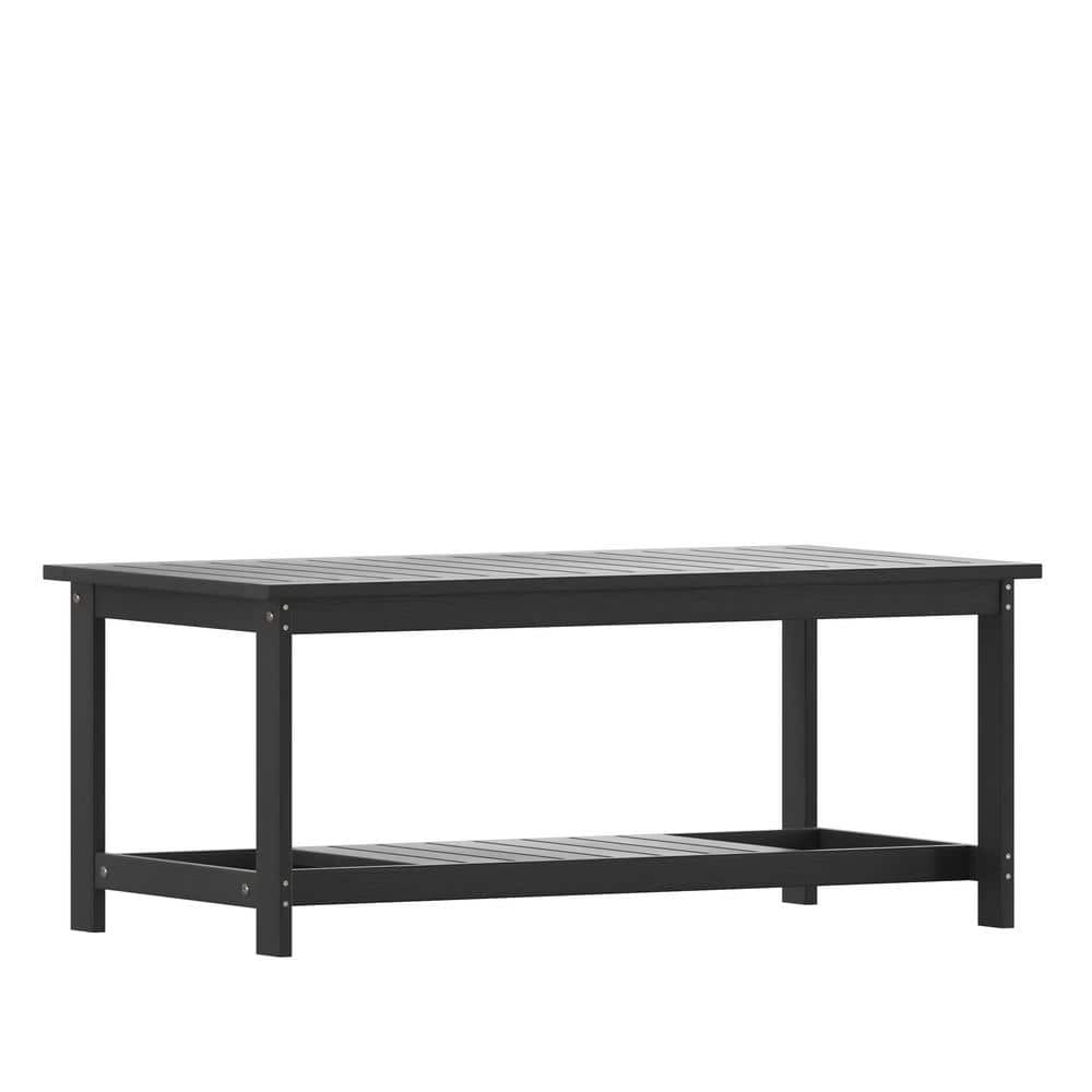 Black Rectangular Resin Outdoor Side Table for Patio or Garden