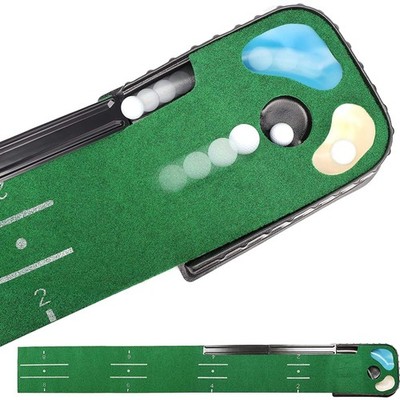 Golf Putting Mat Green 250x33cm Übungsmatte mit Rückführsystem Hindernisse