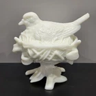 Vintage Westmoreland Milk Glass Bird on Nest Covered Dish Figurine Candy Nut