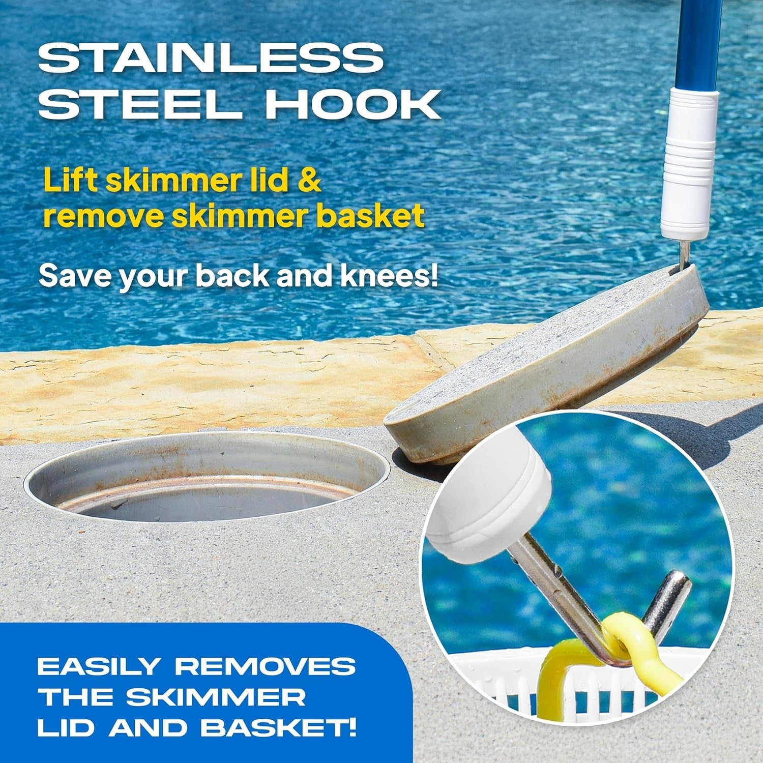Hands-Free Pool Skimmer with Stainless Steel Hook