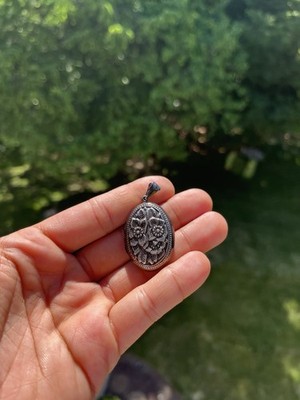 Artisan Made Oxidized Sterling Silver 925 Floral Repousse Large Locket