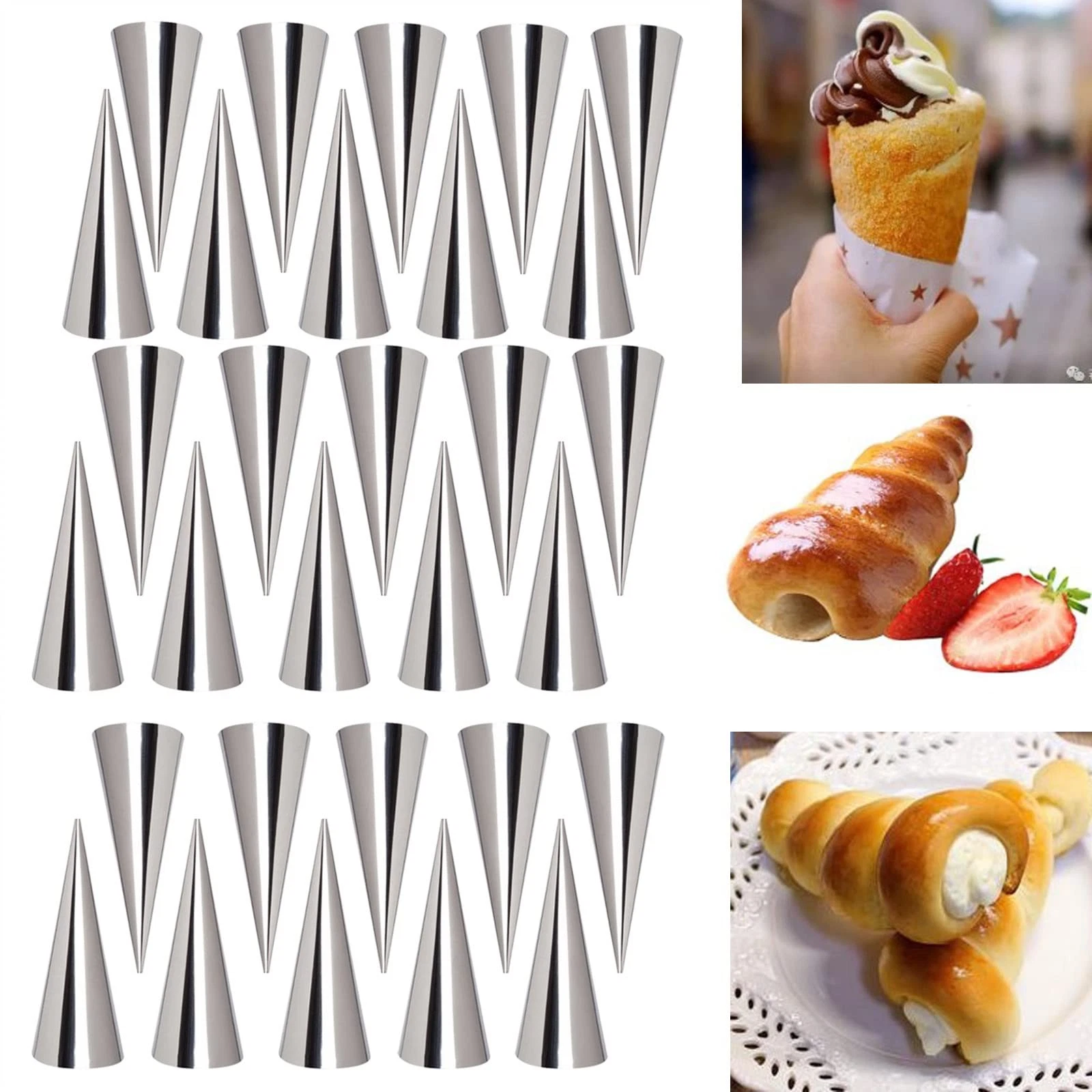 30 Pack 5-inch Non-stick Cream Horn Molds Stainless Steel Pastry Forms