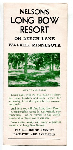 Walker, Minnesota, Nelson’s Long Bow Resort on Leech Lake, folleto de colección