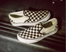 Vans  Men's Slip On Black/Natural Checkerboard Shoes Mens 10.5/ Women’s 12