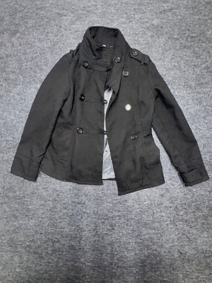Joujou Peacoat Womens Large Black Wool Double Breasted Lined Outdoor Winter