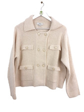 M&S Women's Cloud Yarn Pocket Detail Knit Jacket Size L Cream Rib NEW