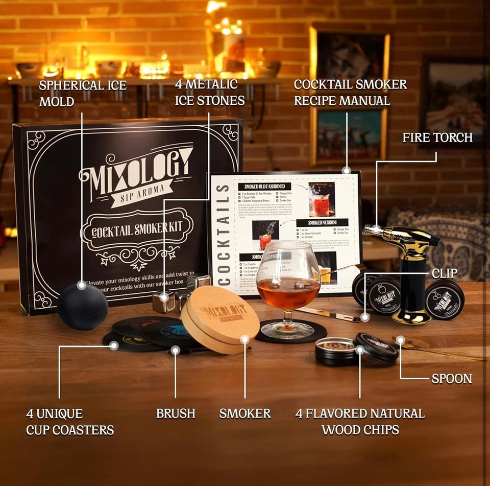 Kit de ahumador de cóctel Mixology con antorcha 4 astillas de madera de sabor, juego antiguo Foto 2 de 4