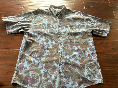 Vtg Weekends Men's M Button Down Shirt USA Cottom Paisleys Roses Blue