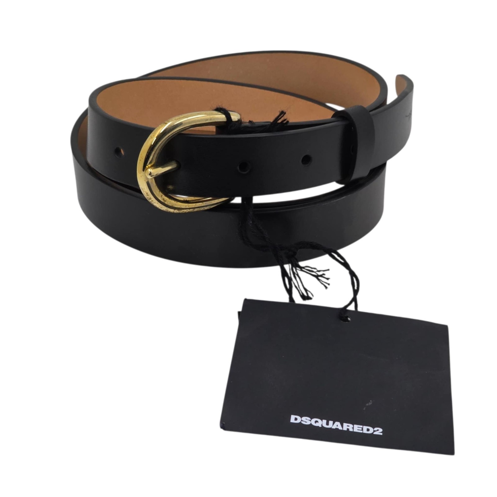 DSQUARED2 Black Leather Belt Brass 110cm / 39"" - 43"" D2 D Squared 2