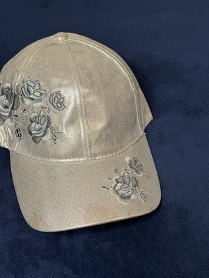 Vtg NYC Underground Floral Silver Metallic Baseball Cap One Sz Women 