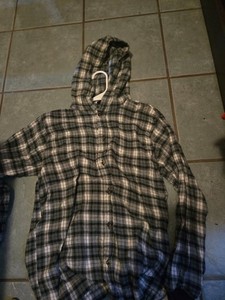 Boys 12/14 button down flannel with attached hoodie