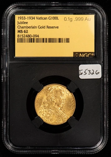 1933-1934 Vatican 100 Lire Gold Coin - Chamberlin Reserve - NGC MS 62 - G5326