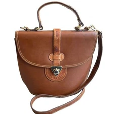 Sasha X Moda International vintage handbag purse brown leather 80s top handle