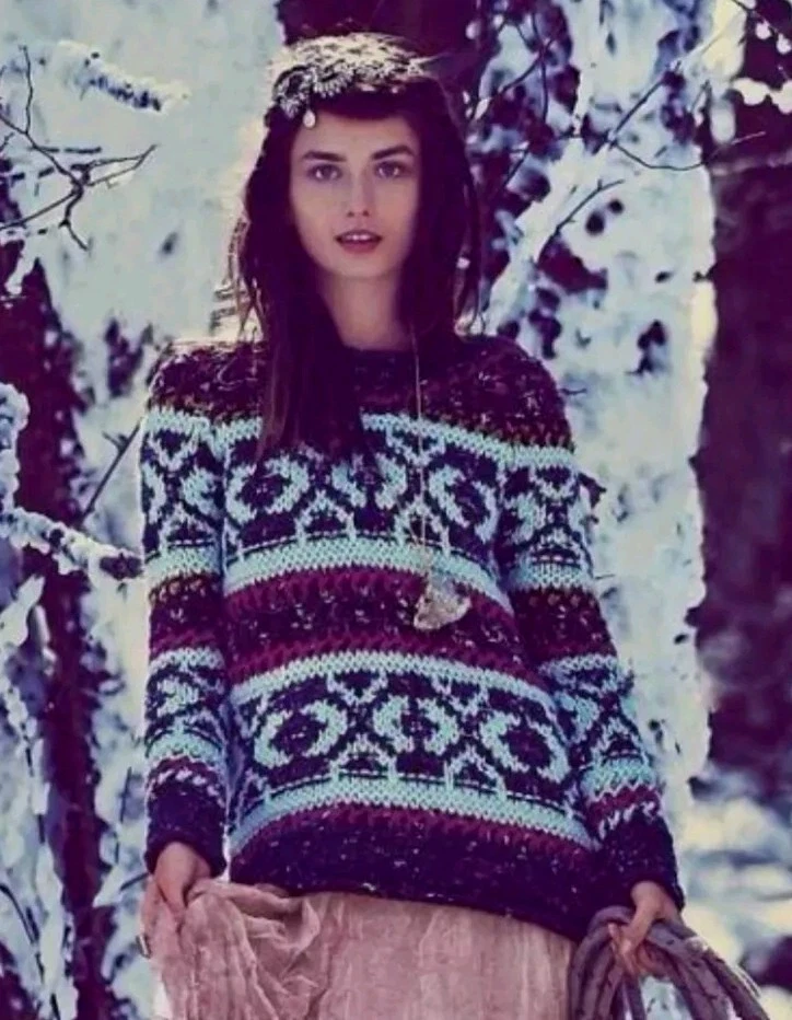 Suéter tejido grueso Free People XS Silver Reed Fair Isle colorido lana alpaca 