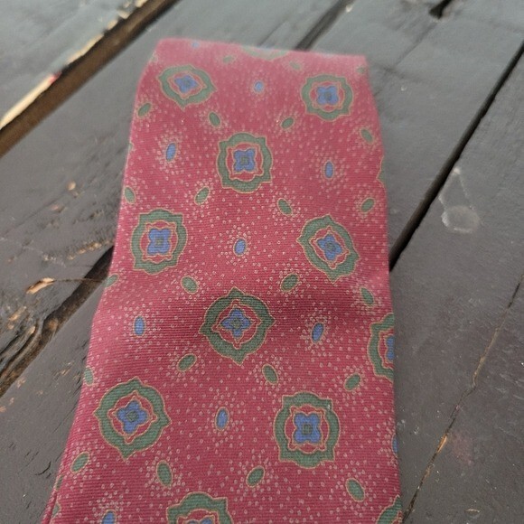 Christian Dior 100% Silk Men's Dress Tie Burgundy Blue Green Medallions thumbnail 3