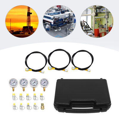 Hydraulic Pressure Test Kit Diagnostic 4 Gauge 3 Coupling 10 Tee Connectors Set