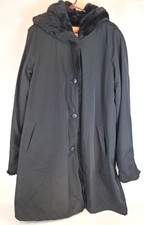Women's Drizzle Heavy Black Faux Fur Lined Trench Winter Coat Size 12