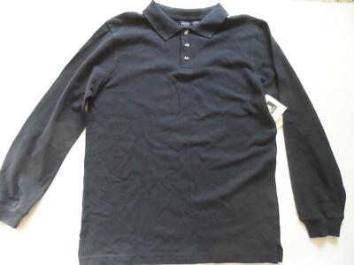 Boy's Basic Editions Long Sleeve Navy Pique Polo, Size: 14/16  ()