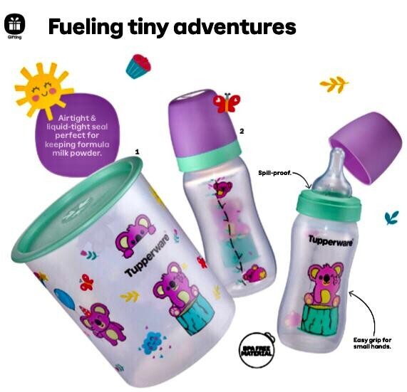 Tupperware Set -2 Baby Bottles 270ml and Touch Canister 2L Great Gift