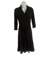 Laura Clement Womens Black Collard Shirt Dress w/ belt Size 2 Knit Career Casual