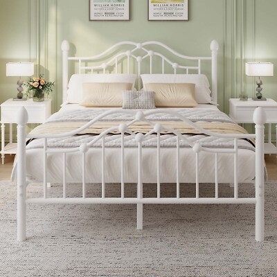 Full/Queen Metal Bed Frame with Headboard and Footboard Underbed Storage Space